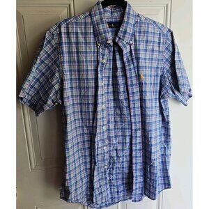 Polo Ralph Lauren Short Sleeve Collared Dress Shirt Mens Plaid Button Up Sz M